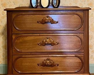 Beautiful Antique Three Drawer Chest with Ornate Handles