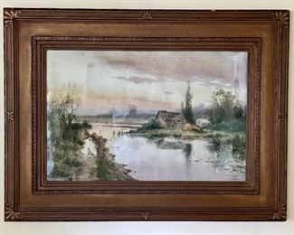 Bucolic Antique Water Color, signed lower left Howell Wilson (PA artist)