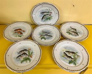 Hand Painted in France, Set of 12 Fish Plates