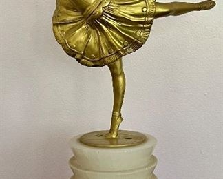 1920s Signed Bronze Dancer on Lighted Marble Base