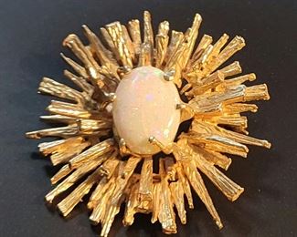 Brutalist 14K Opal Brooch