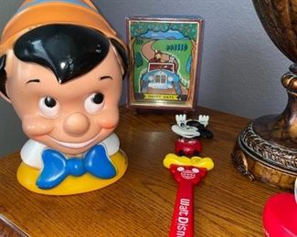 Happy Days are Here Again Musical Bank 1979 Otagiri Japan 12/4, Vintage 1980s Mickey Mouse Back Scratcher, Vintage 1971 Pinocchio Bank!
