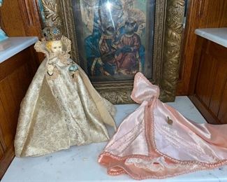 Antique Chalk Infant of Prague w/Glass Eyes, Metal Crown & Scepter & 2 Dresses Mazzolini Artcraft Cleveland, OH!