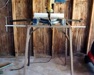 Ryobi Electric Miter Saw, Model# TS1301, On Custom 38" Stand, Powers On