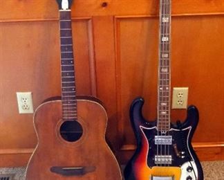 Silvertone Acoustic Guitar And Electric Base Guitar