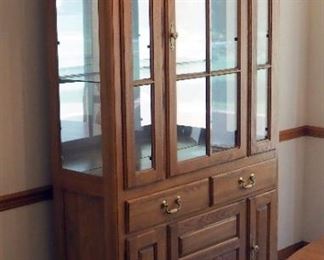 Solid Wood Lighted China Cabinet With 2 Drawers, 80" x 50" x 17.5" 