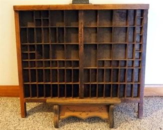 The Tubbs Mfg Co. Wood Printers Drawer, 19.5" x 22", And 12" Wall Shelf