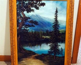 Framed Original Oil On Canvas Mountain Scape By Artist Shaui, 28.5" x 22.5"