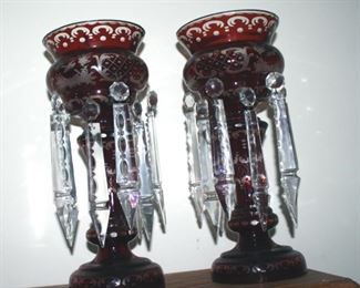 Ruby Cut to Clear Candle Sticks