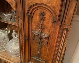 Antique French Carved Thin Sideboard Cupboard with Galleried top