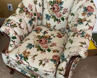 French Provincial Sofa and Chair with carved walnut accents