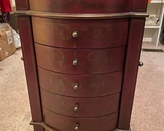 Mahogany Jewelry Cabinet with whimsical design (Use with or without the feet)