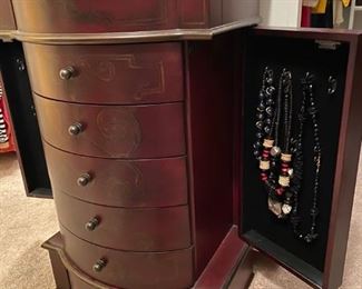 Mahogany Jewelry Cabinet with whimsical design (Use with or without the feet)