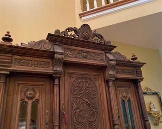 Antique, Beautifully Carved French Buffet Hutch with Mirrored Middle