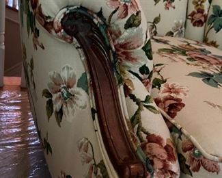 French Provincial Sofa and Chair with carved walnut accents