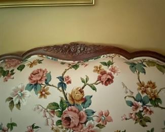 French Provincial Sofa and Chair with carved walnut accents