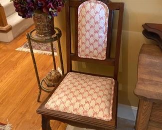 Updated vintage Side Chair and Bamboo inspired, two-tier metal Plant Stand with glass inserts