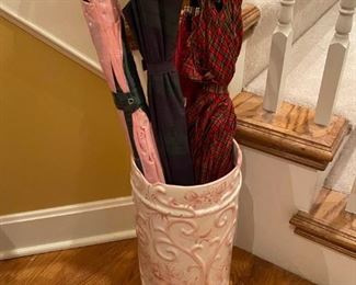 Beautiful Vintage Pink/White Ceramic Floral Umbrella Stand.