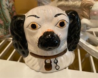 Vintage Staffordshire Spaniel Porcelain Dog Bank - Black & White