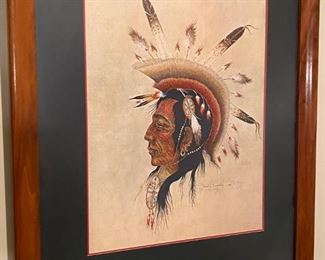 WOODY CRUMBO Native American Print "BLACK OWL" CHEYENNE, Signed in pencil-1968