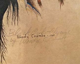 WOODY CRUMBO Native American Print "BLACK OWL" CHEYENNE, Signed in pencil-1968