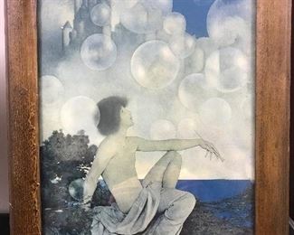 Mayfield Parrish Lithograph, “ Castles and Bubbles” in antique oak frame
