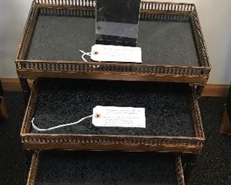Nesting Tables brass and marble, pierced top brass trim.