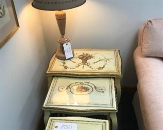 French nesting tables with hand painting