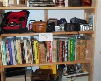 vintage & digital cameras, cookbooks, slide projector, 8mm projector & camera, movie camera