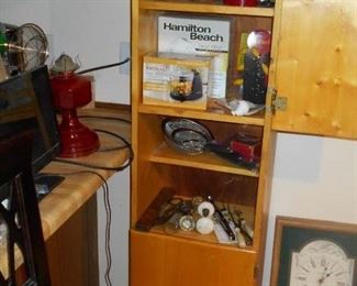 small appliances, pine cabinet, wall closet