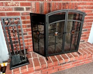 Fireplace screen and fireplace tools