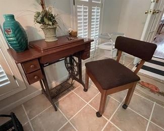 vintage singer sewing machine with cast iron treadle