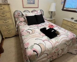 Metal/upholstered bed frame with matching bedding!