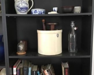 Books, crocks, misc
