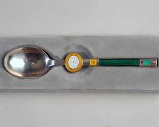 Scandinavian enameled sterling spoon