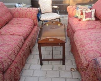 Two overstuffed matching couches w butler style coffee table