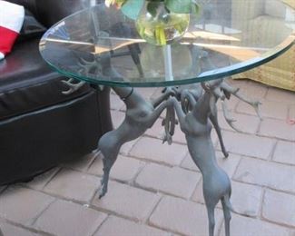 Iron base raindeer table w glass top