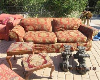 Nice overstuffed couch that makes into a bed w two nice stools