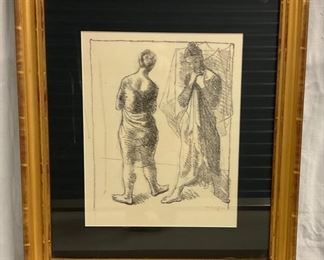 INV #18: Moses Soyer pencil sketch, woman with shawl, H 15.5" x W 12.5"