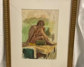 INV #13: After Raphael Soyer, "Nude Seated Woman", Pastel, H 21" x W 15"