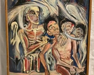 INV #21: Original mixed media painting, signed Hines 89, H 23" x W 16"