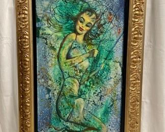INV #27: Steinberg signed painting, woman on a swing, H 35.5" x W 17.5"