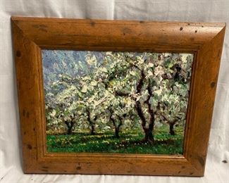 INV #30: Samir Sammoun embellished giclee on canvas, flowering trees, H 12" x W 16" (certificate on back )