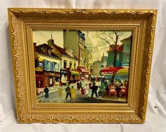 INV #31: Fernand Guignier Street Scene Painting C. 1957, mid-century expressionist oil painting, H 12" x W 15"