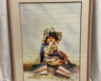 INV #40: Watercolor of Native American Child titled "Belotta", H 29" x W 21"