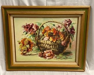 INV #42: H. Flauman basket of flowers painting, C. 1958, H 17" x W 23"