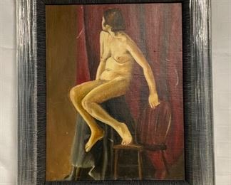 INV #45: Painting, nude woman with chair, artist unknown, H 20" x W 16"