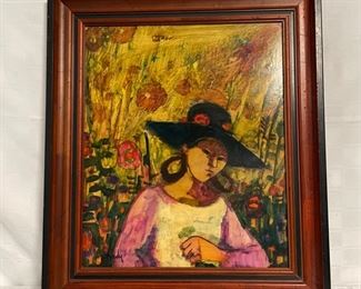 INV #48: Donald Roy Purdy painting, woman in poppy field, H 23.5" x W 19.5"