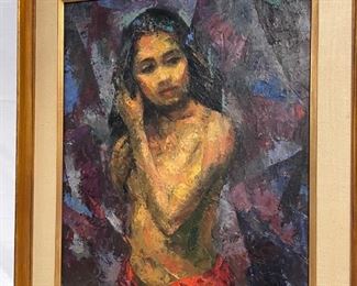 INV #47: Untitled portrait oil painting of woman, signed Ralph H 21" x W 17"