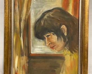 INV #54: Moses Soyer signed portrait of woman looking downward, H 19" x W 16"